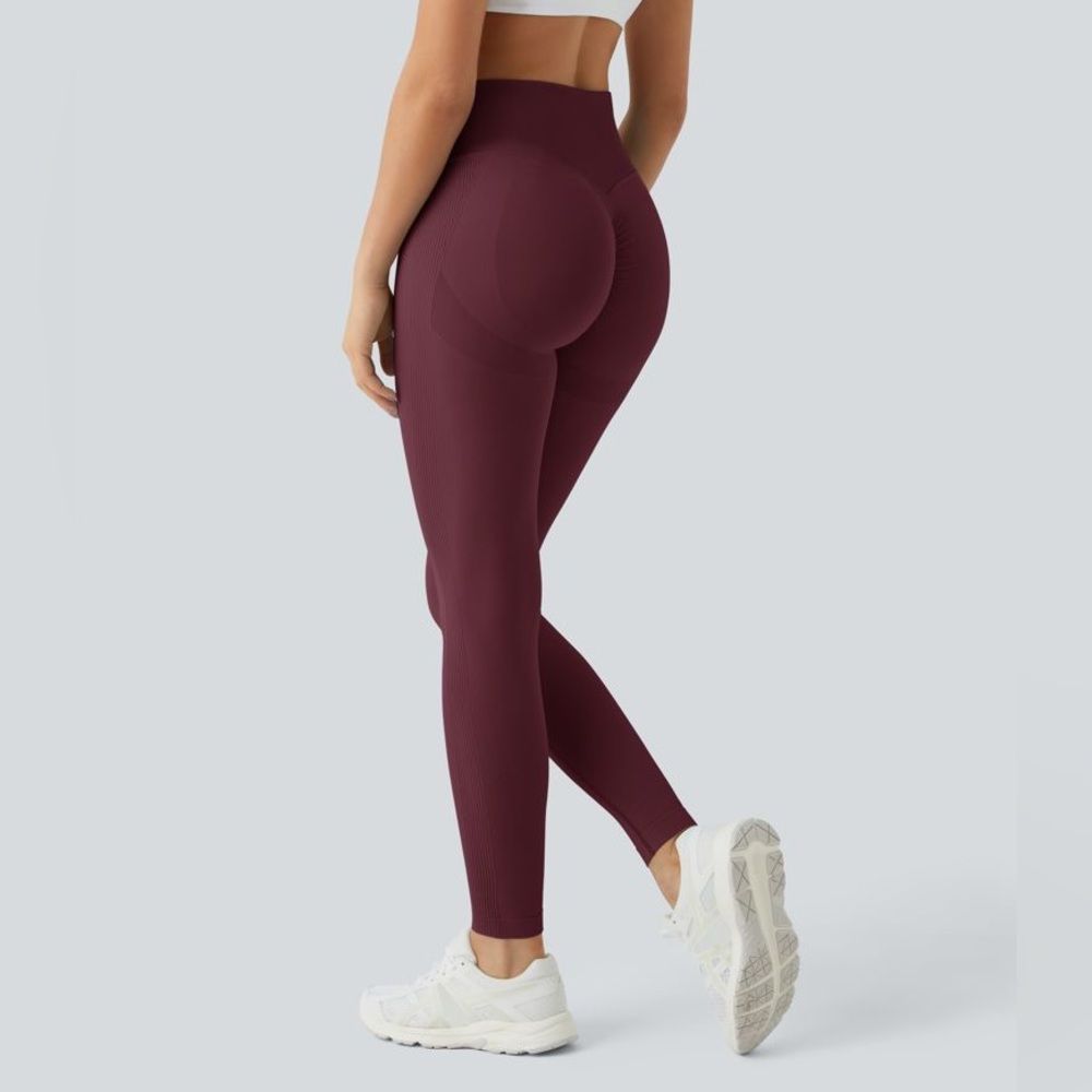 HALARA Full Length Red Seamless Flow High Waisted Butt Lifting Leggings - Picture 4 of 12